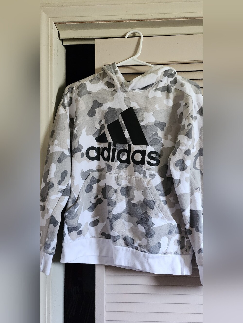 adidas Light Gray & White Pullover Hoodie with Logo